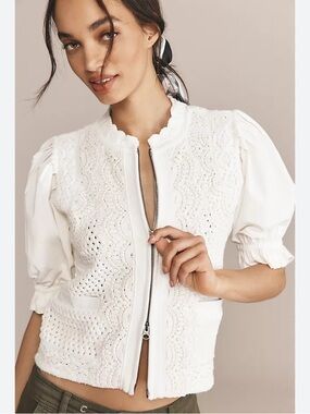 NWOT Anthropologie Puffed Sleeve Mock Neck Mixed Media Cardigan. Size L